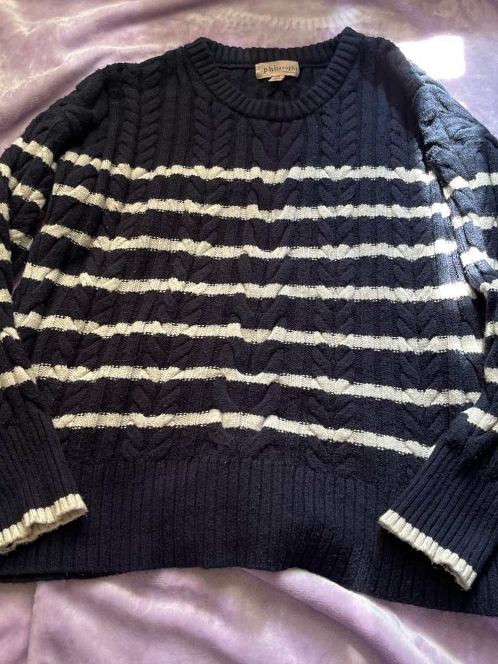 Philosophy Navy & White Striped Cable Knit Sweater
